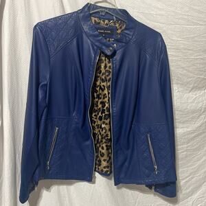 Gill 3x federal blue moto faux leather jacket NWOT  animal print lined